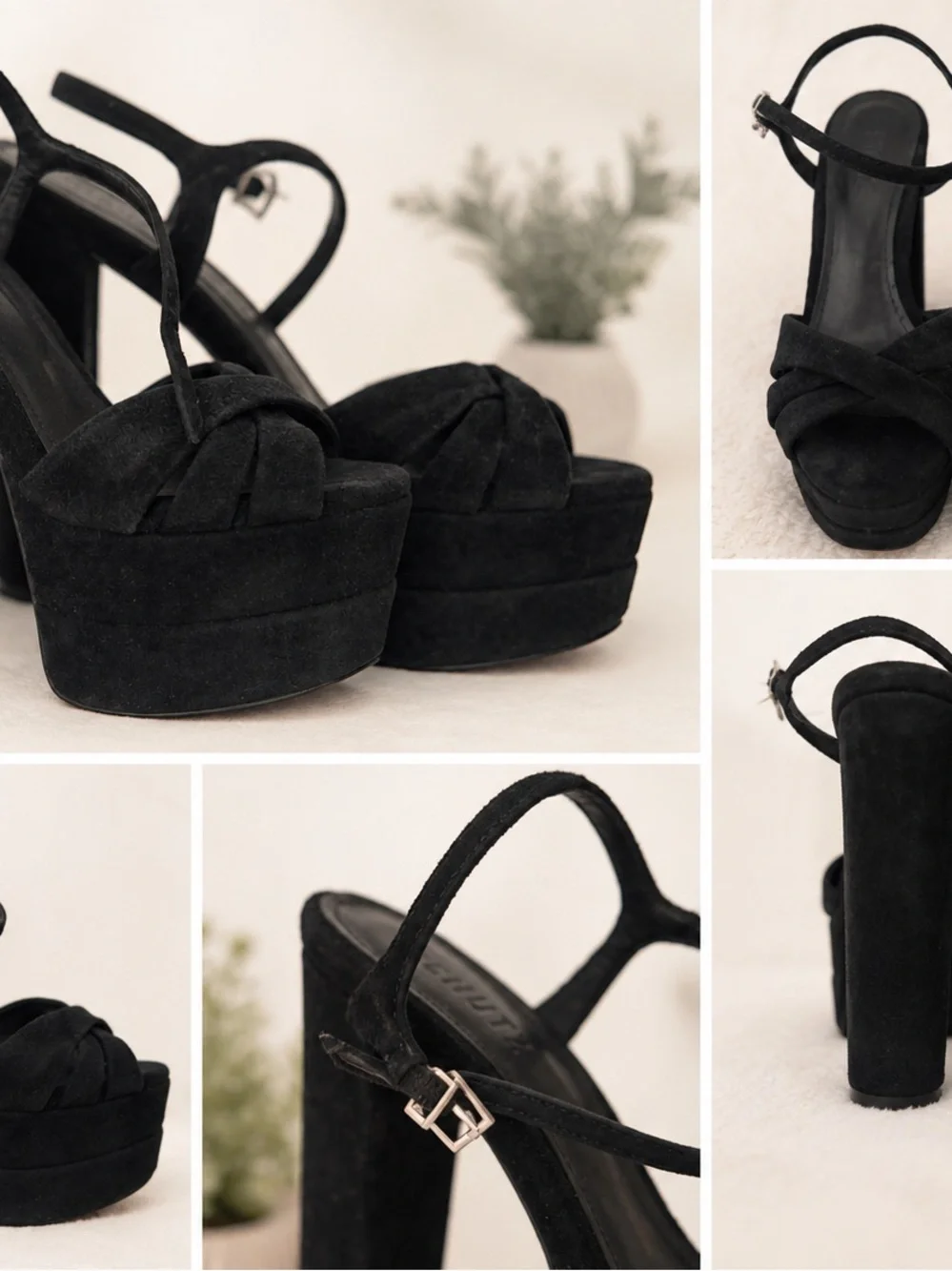 SCHUTZ Black Suede Platform Sandals